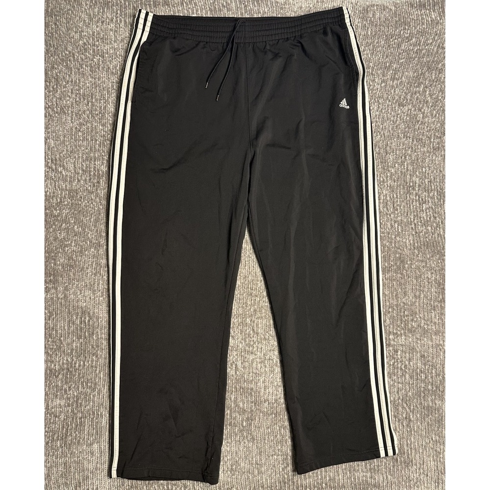 adidas Men's Black Track Pants White Striped 2XL Pull On Elastic Waist 2010
